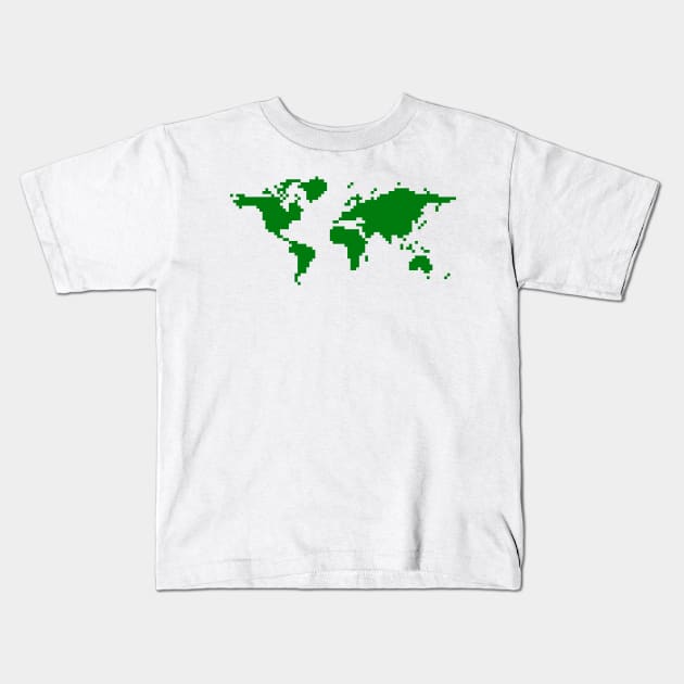 Pixel World, Green Kids T-Shirt by DKrumpp